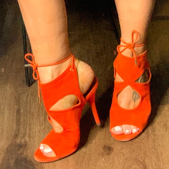 Aquazzura Shoes - Orange Aquazzura Sexy Thing Peep Toe Suede Booties